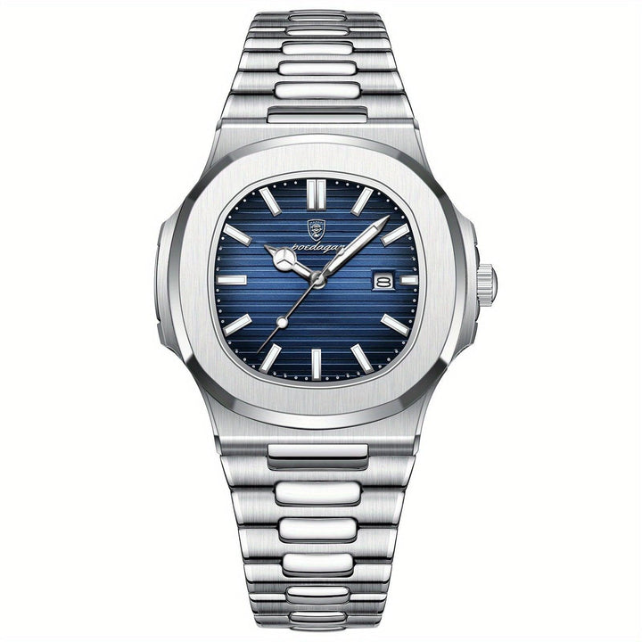 Stylish and Sustainable Men's Wristwatch - ValorLuxe-Silver / Blue-State of Style