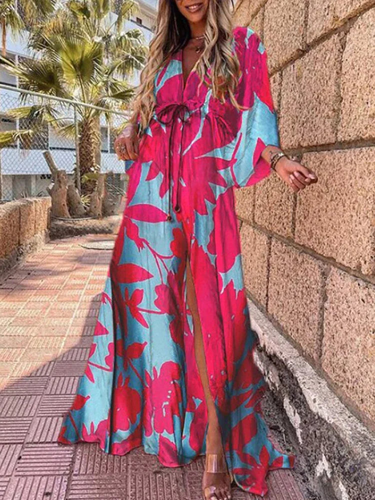 Stylish Beach Dress with Print - Zamara-Blue Pink-S-State of Style