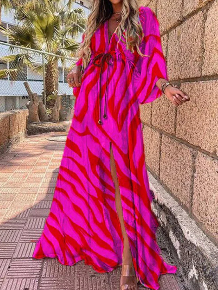 Stylish Beach Dress with Print - Zamara-Bright Pink-S-State of Style