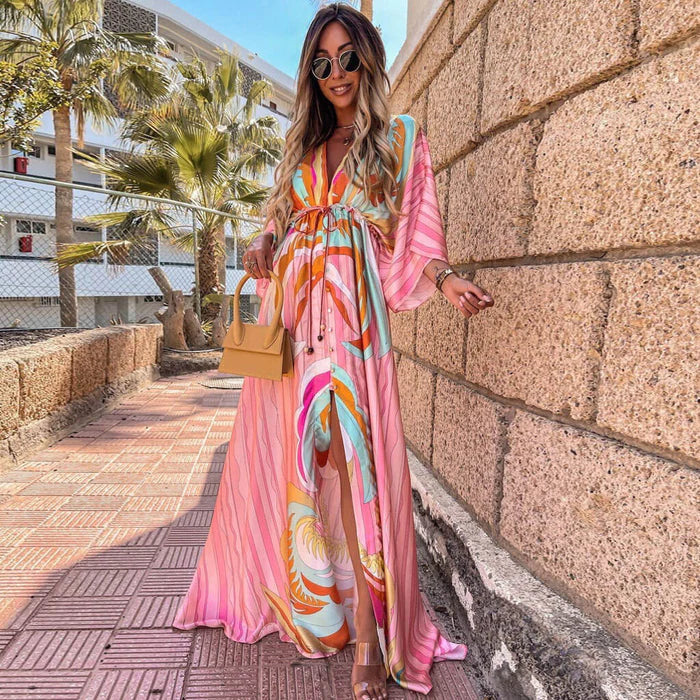 Stylish Beach Dress with Print - Zamara-Light Pink-S-State of Style