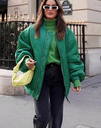 Stylish Bergère Zip-Up Jacket for Women-Green-S-State of Style