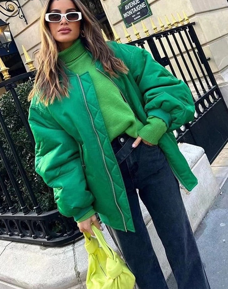 Stylish Bergère Zip-Up Jacket for Women-Green-S-State of Style