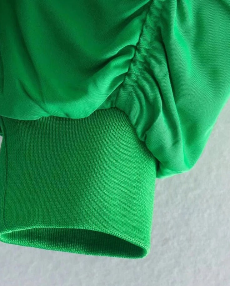 Stylish Bergère Zip-Up Jacket for Women-Green-S-State of Style
