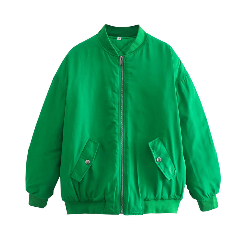 Stylish Bergère Zip-Up Jacket for Women-Green-S-State of Style