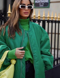 Stylish Bergère Zip-Up Jacket for Women-Green-S-State of Style