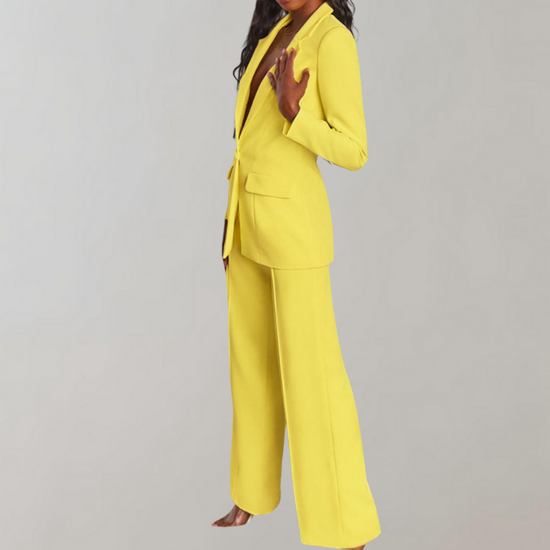 Stylish Blazer and Trouser Set - Elena-Yellow-S-State of Style