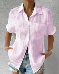 Stylish blouse with short sleeves – Elena-Pink-S-State of Style