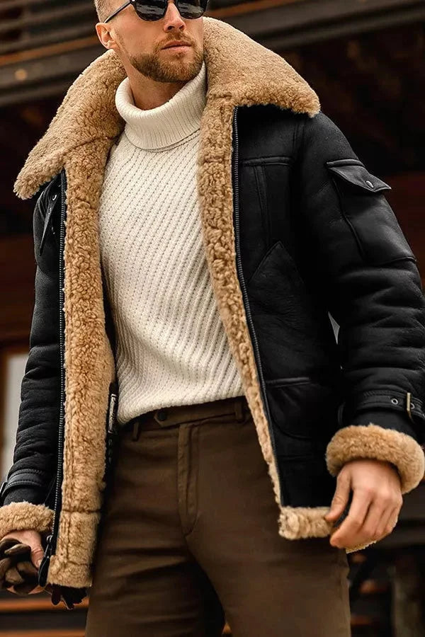 Stylish Camel Leather Aviator Jacket - Leonardo-Black-S-State of Style