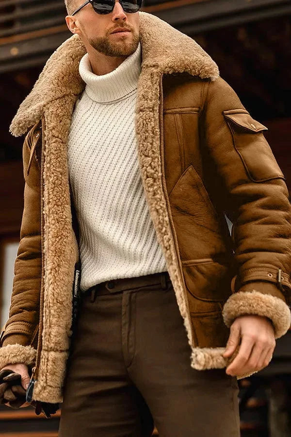 Stylish Camel Leather Aviator Jacket - Leonardo-Light Brown-S-State of Style