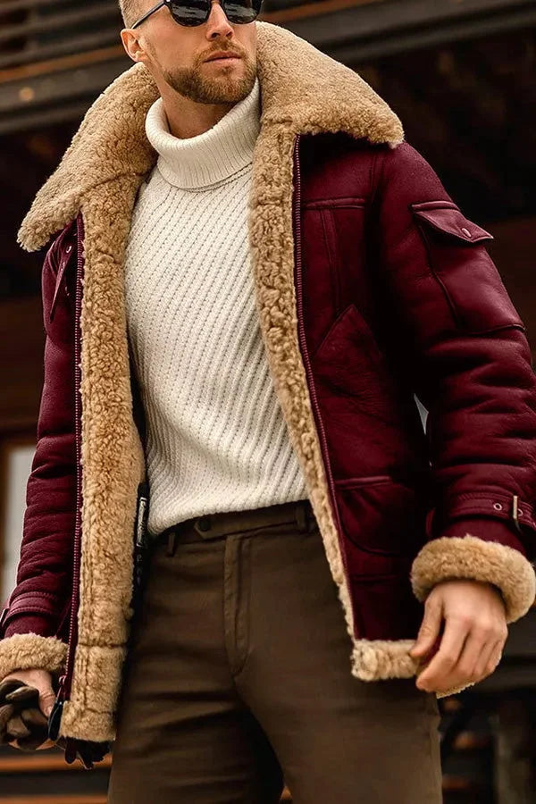 Stylish Camel Leather Aviator Jacket - Leonardo-Red-S-State of Style