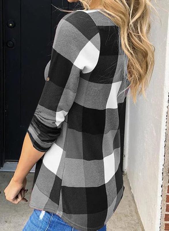 Stylish Casual Checked Women's Blouse - Lara-Black-S-State of Style