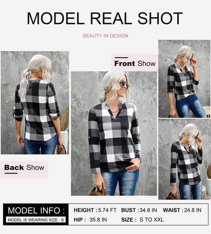 Stylish Casual Checked Women's Blouse - Lara-Black-S-State of Style