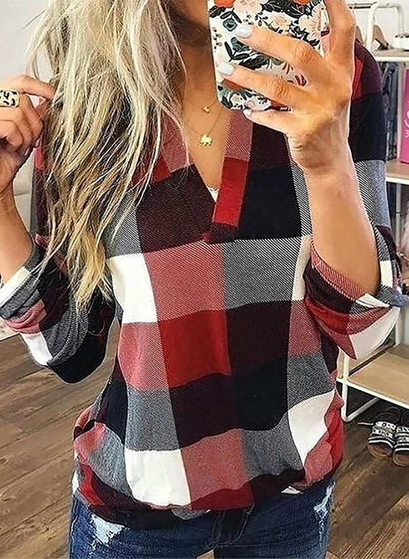 Stylish Casual Checked Women's Blouse - Lara-Black-S-State of Style