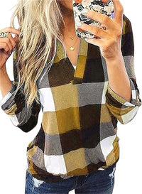Stylish Casual Checked Women's Blouse - Lara-Yellow-S-State of Style