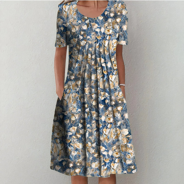 Stylish cotton dress for ladies - Lena-Blue/White-XS-State of Style