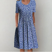 Stylish Cotton Dress - Lina-Blue with Flowers-S-State of Style