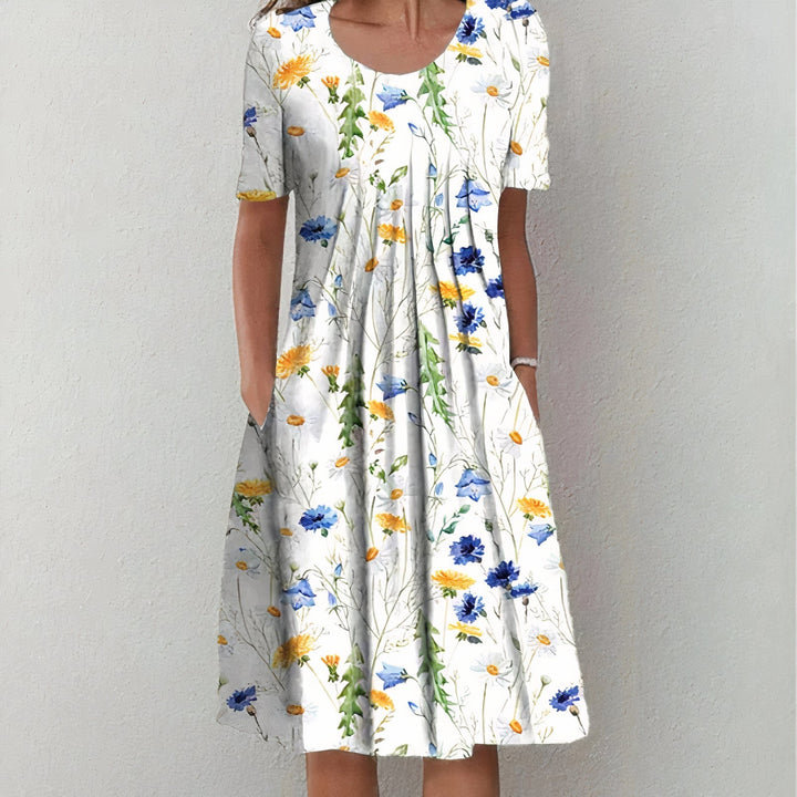 Stylish Cotton Dress - Lina-White/Yellow-S-State of Style