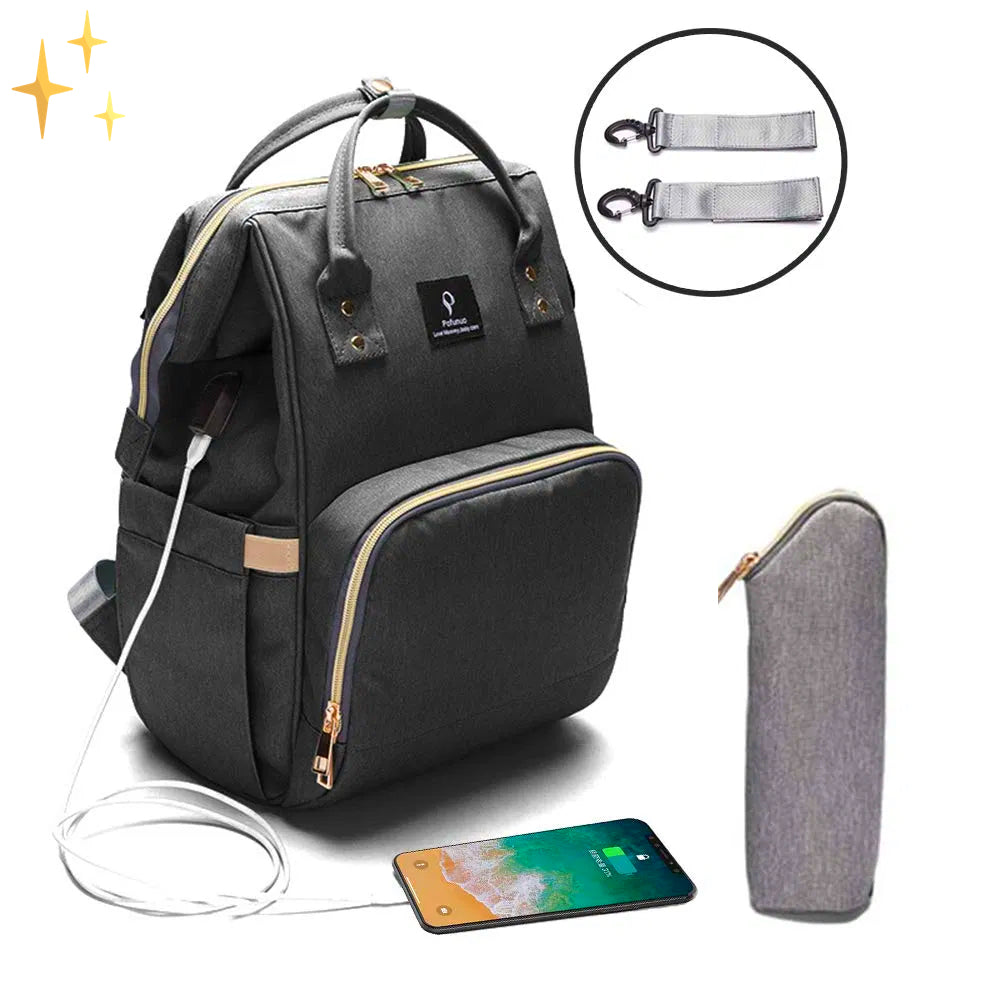 Stylish Diaper Bag Backpack with USB Charger – ParentPack-Black-State of Style