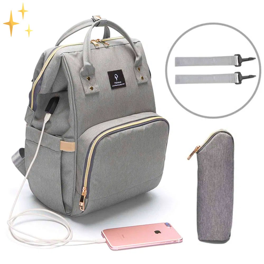 Stylish Diaper Bag Backpack with USB Charger – ParentPack-Gray-State of Style