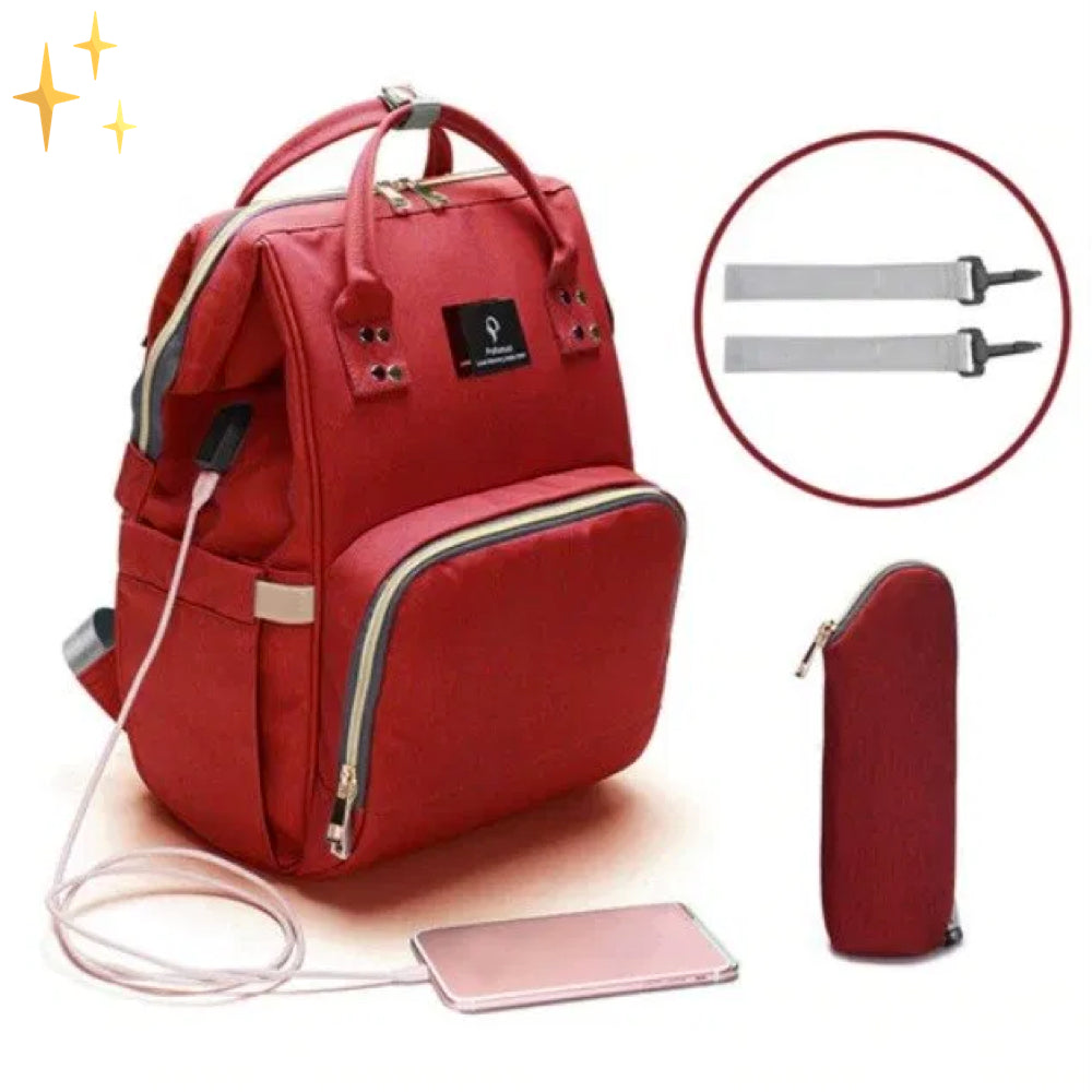 Stylish Diaper Bag Backpack with USB Charger – ParentPack-Red-State of Style