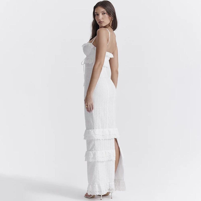 Stylish Embroidered Camisole Maxi Dress in White - Alina-XS-State of Style