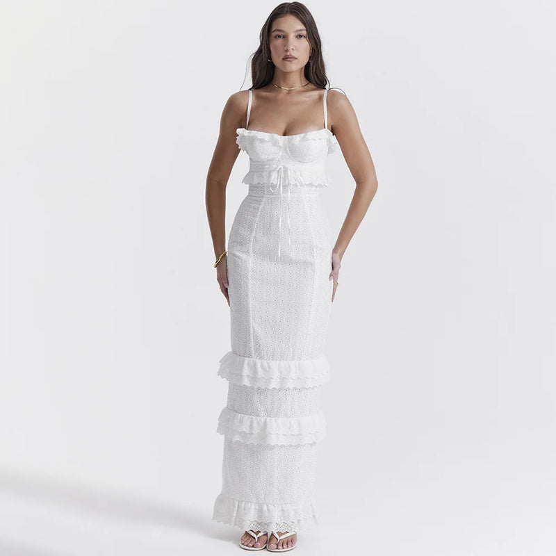 Stylish Embroidered Camisole Maxi Dress in White - Alina-XS-State of Style