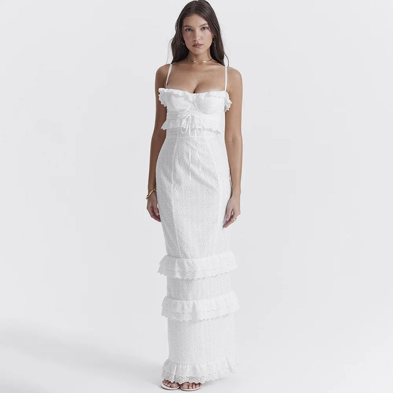 Stylish Embroidered Camisole Maxi Dress in White - Alina-XS-State of Style