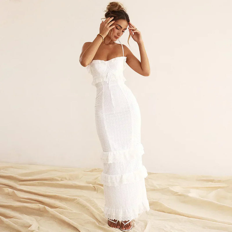 Stylish Embroidered Camisole Maxi Dress in White - Alina-XS-State of Style