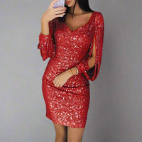 Stylish Evening Dress with Sequins - Oreana-Red-S-State of Style