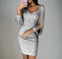 Stylish Evening Dress with Sequins - Oreana-Silver-S-State of Style