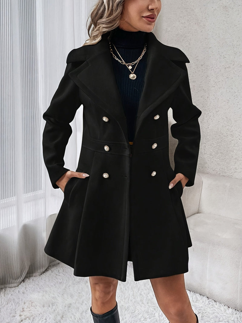 Stylish Flare Coat with Double-Breasted Design - Isadora-Black-S-State of Style