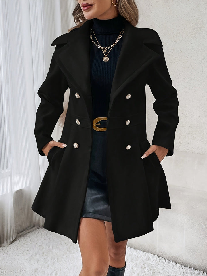 Stylish Flare Coat with Double-Breasted Design - Isadora-White-S-State of Style