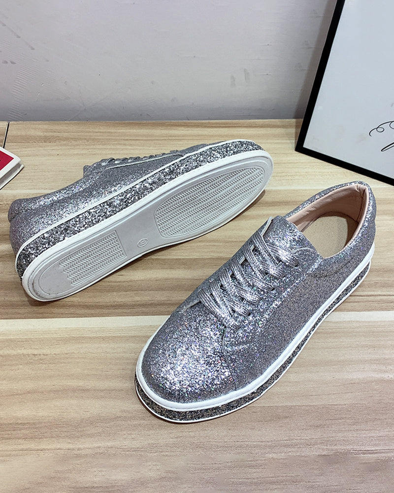 Stylish Glitter Platform Sneakers for Women - Sienna-Silver-5-State of Style