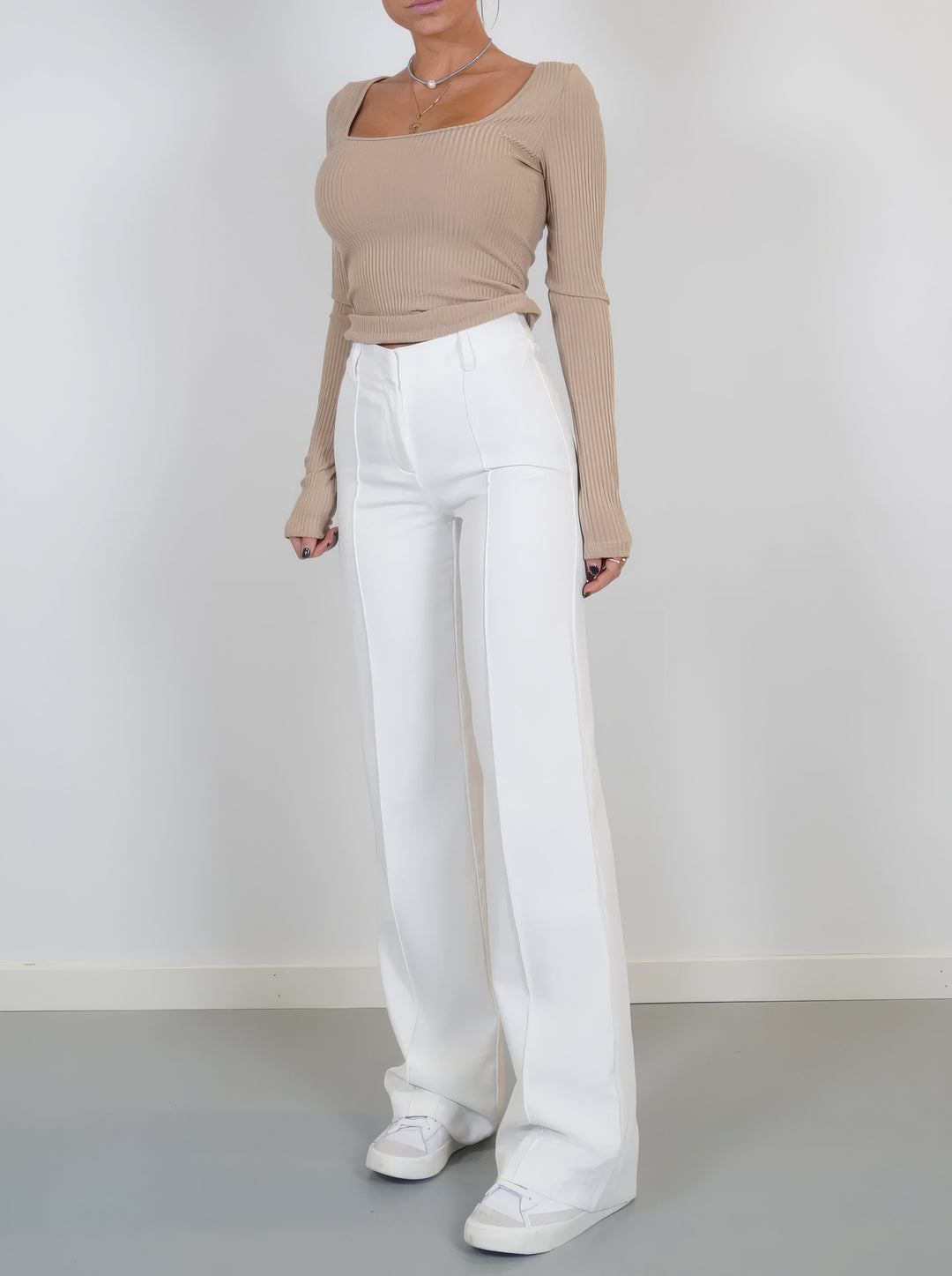 Stylish High-Waisted Pants - Luna-White-S-State of Style