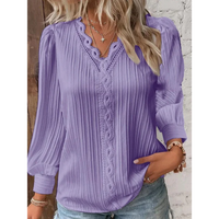Stylish ladies' blouse with a V-neck & long sleeves – Alvara-Purple-S-State of Style
