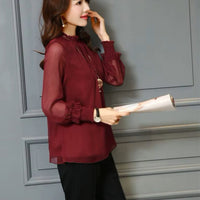 Stylish ladies' chiffon blouse with ruffles & transparent sleeves – Elina-Green-S-State of Style