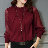 Stylish ladies' chiffon blouse with ruffles & transparent sleeves – Elina-Red-S-State of Style