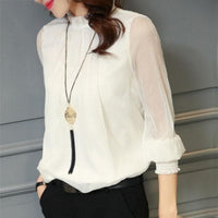 Stylish ladies' chiffon blouse with ruffles & transparent sleeves – Elina-White-S-State of Style