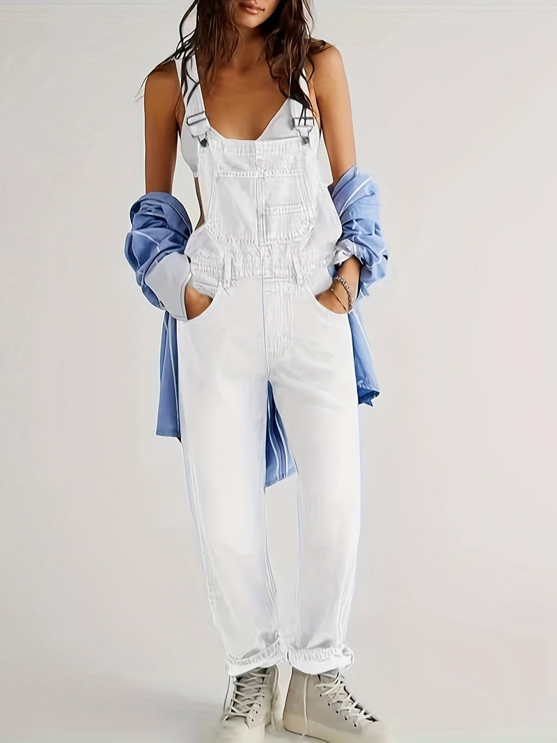 Stylish ladies' denim jumpsuit for everyday wear - CityEase-White-XS-State of Style