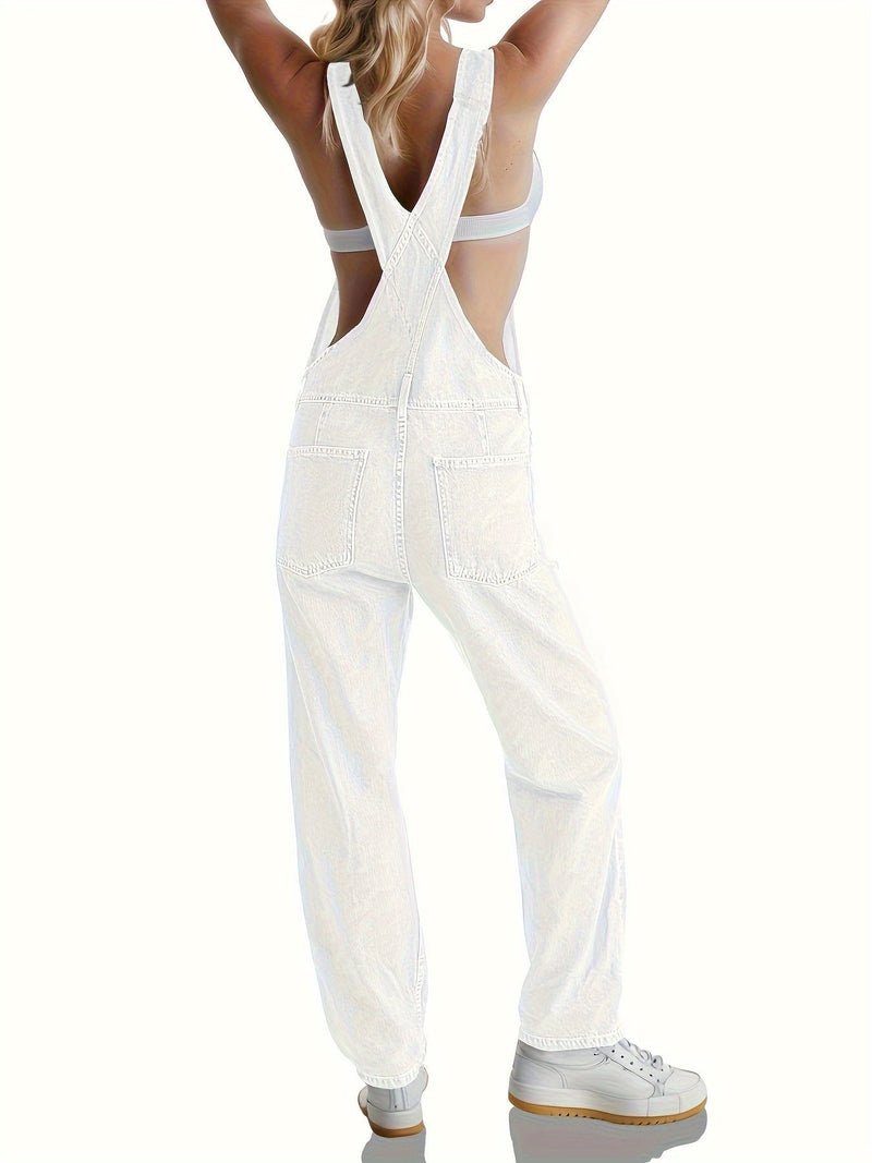 Stylish ladies' denim jumpsuit for everyday wear - CityEase-White-XS-State of Style