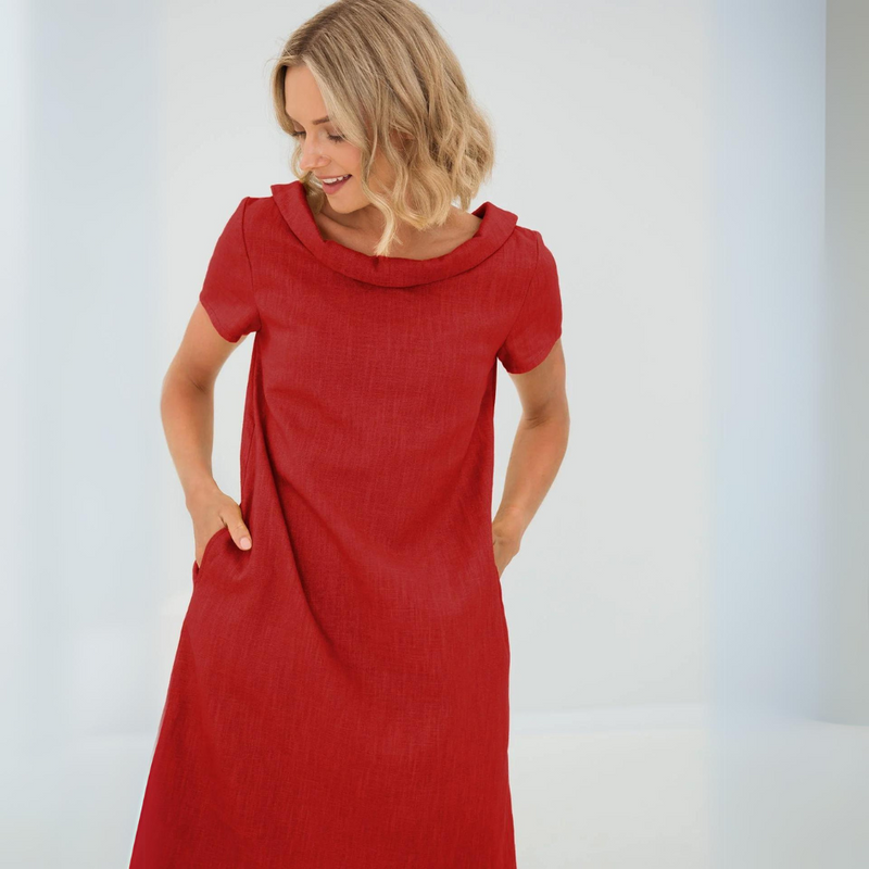 Stylish ladies' summer dress made from a linen-cotton blend - LinaLuft-Red-XS-State of Style
