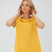 Stylish ladies' summer dress made from a linen-cotton blend - LinaLuft-Yellow-XS-State of Style