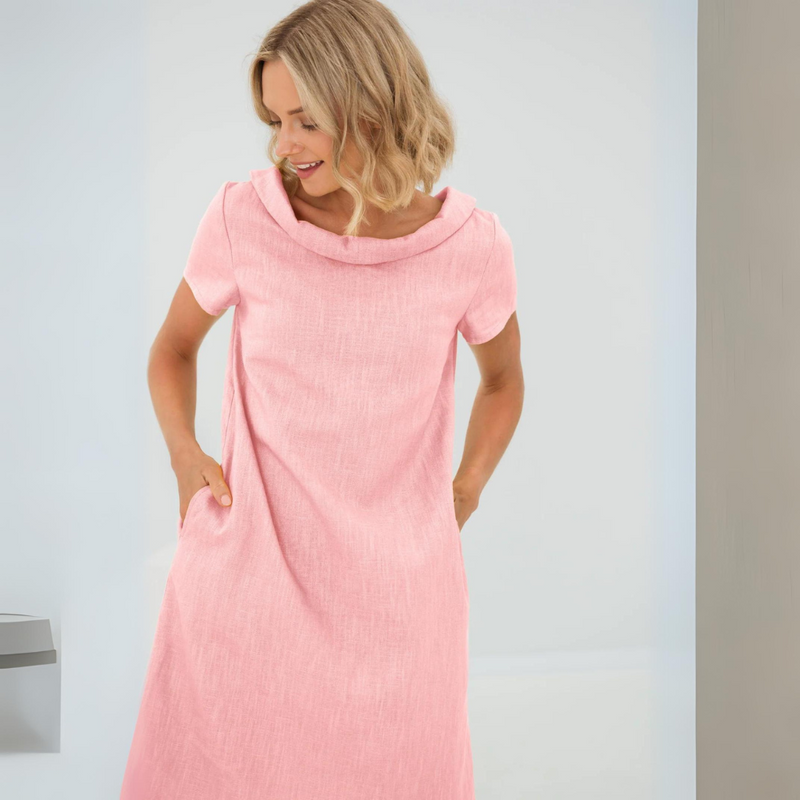 Stylish ladies' summer dress made from a linen-cotton blend - LinaLuft-Yellow-XS-State of Style