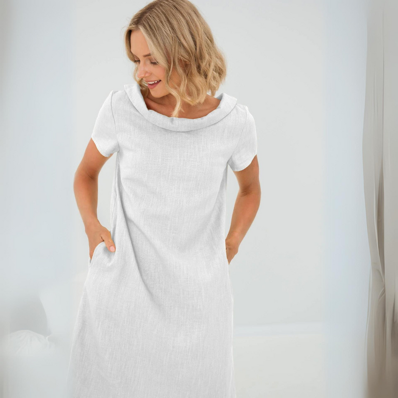Stylish ladies' summer dress made from a linen-cotton blend - LinaLuft-Yellow-XS-State of Style