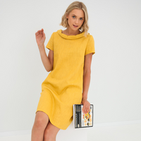 Stylish ladies' summer dress made from a linen-cotton blend - LinaLuft-Yellow-XS-State of Style