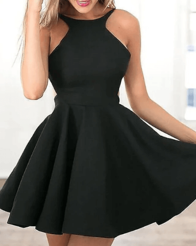 Stylish ladies' summer dress with halter neck – Malia-Black-S-State of Style