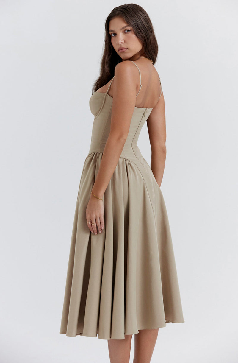 Stylish ladies' summer dress with spaghetti straps & waist corset – Mira-Blue-S-State of Style