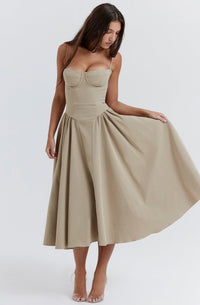 Stylish ladies' summer dress with spaghetti straps & waist corset – Mira-Blue-S-State of Style