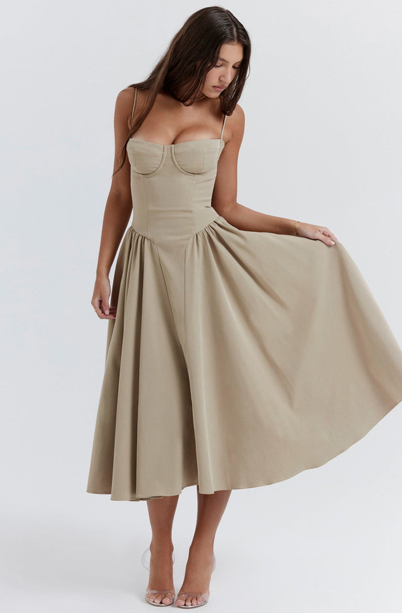 Stylish ladies' summer dress with spaghetti straps & waist corset – Mira-Blue-S-State of Style