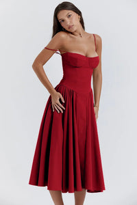 Stylish ladies' summer dress with spaghetti straps & waist corset – Mira-Blue-S-State of Style